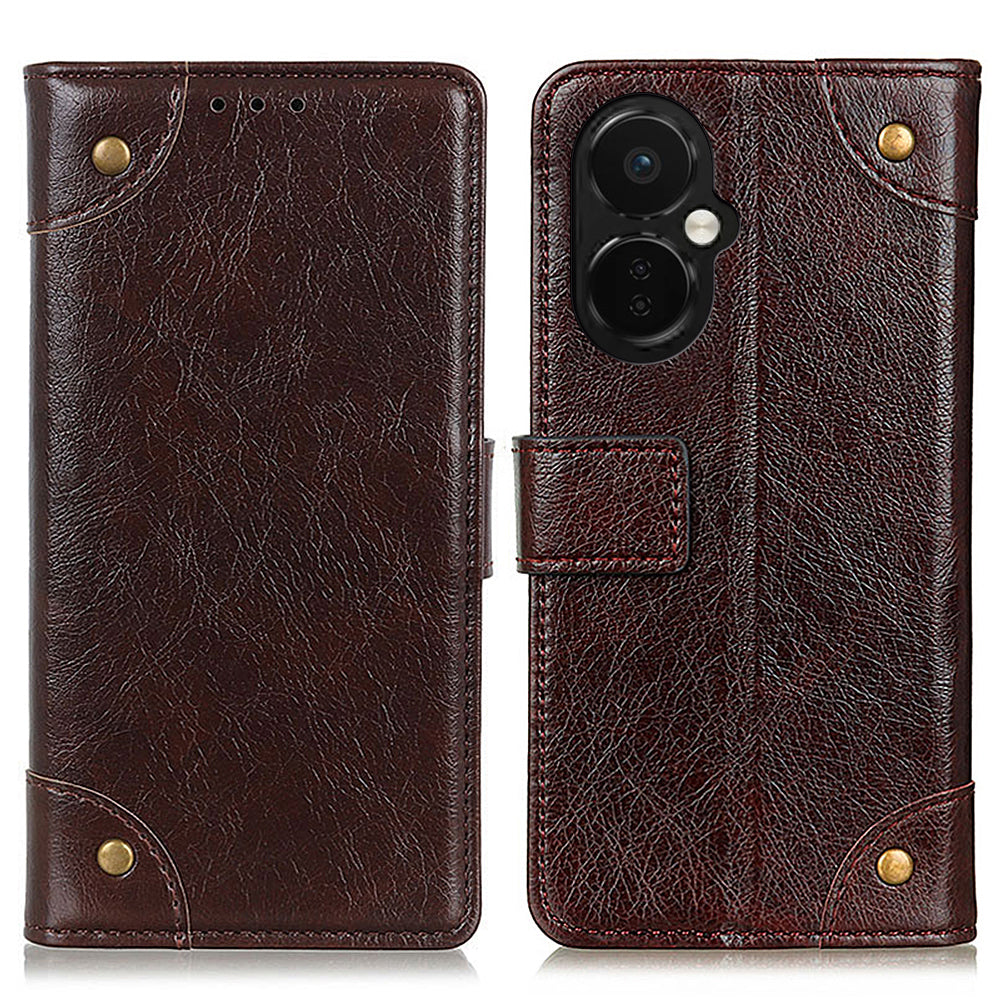 Shockproof Mobile Phone Case For OnePlus Nord CE 3 Lite 5G Nord N30 5G Brass Button Decor Nappa Texture Leather Phone Cover with Wallet Stand Shockproof Mobile Phone Case For OnePlus Nord CE 3 Lite 5G Nord N30 5G Brass Button Decor Nappa Texture Leather Phone Cover with Wallet Stand